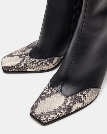 LYLE Black Leather with Snake Square-Toe Heeled Women's Ankle Boot | Steve Madden Everyday