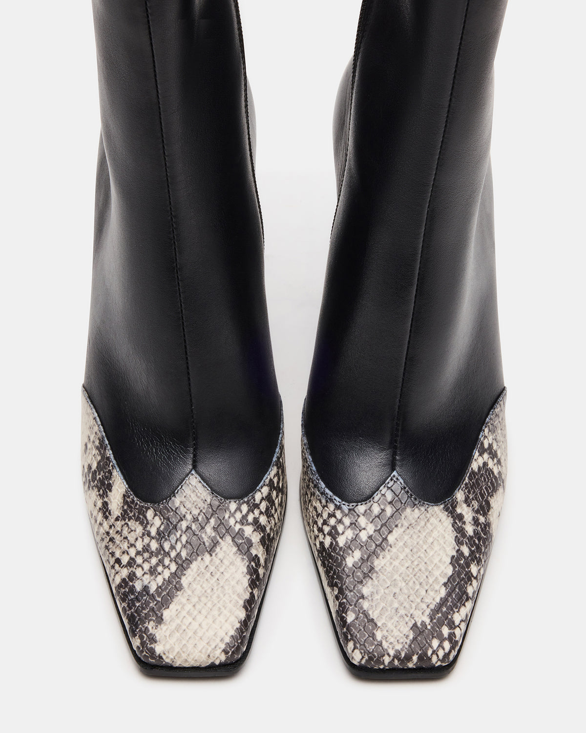 LYLE Black Leather with Snake Square-Toe Heeled Women's Ankle Boot | Steve Madden Everyday