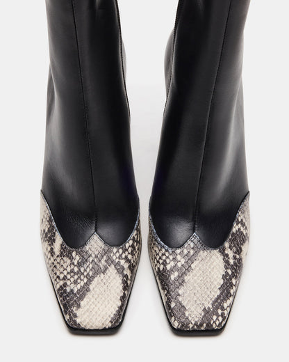 LYLE Black Leather with Snake Square-Toe Heeled Women's Ankle Boot | Steve Madden Everyday