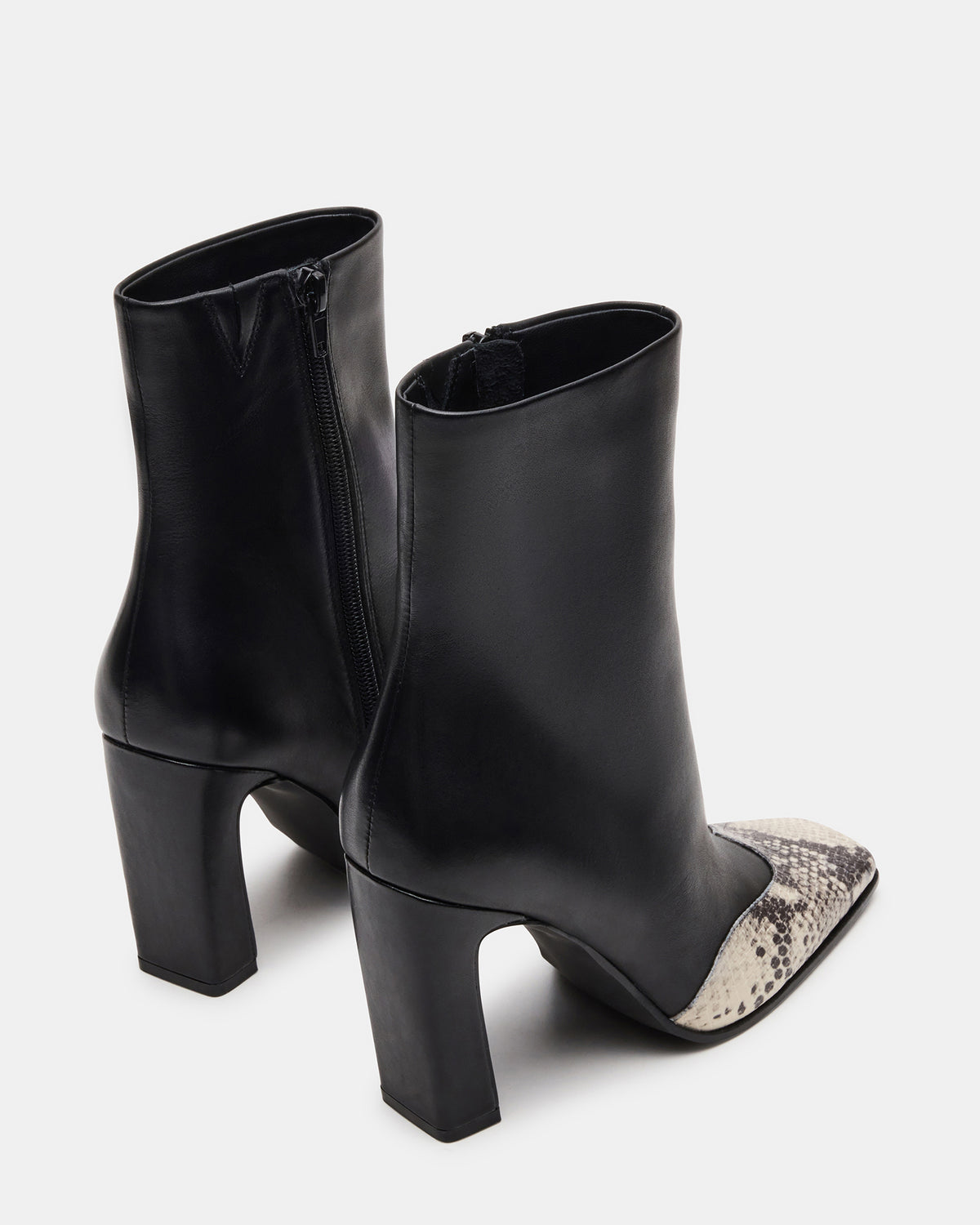 LYLE Black Leather with Snake Square-Toe Heeled Women's Ankle Boot | Steve Madden Everyday