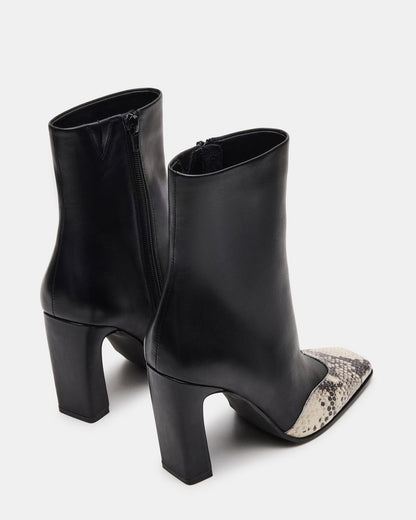 LYLE Black Leather with Snake Square-Toe Heeled Women's Ankle Boot | Steve Madden Everyday