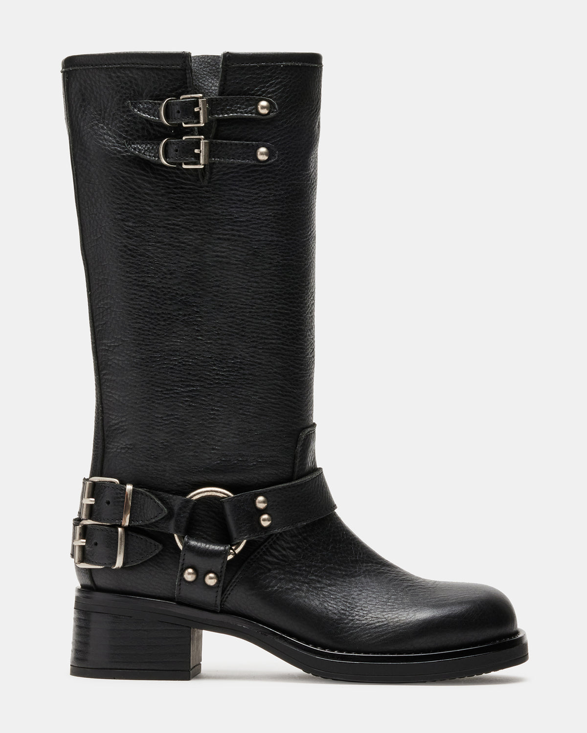 ASTOR Black Leather Knee-High Boot | Women's Boots | Steve Madden Smart Buy