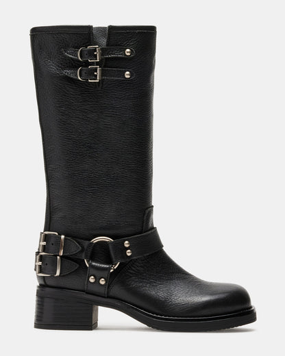 ASTOR Black Leather Knee-High Boot | Women's Boots | Steve Madden Smart Buy