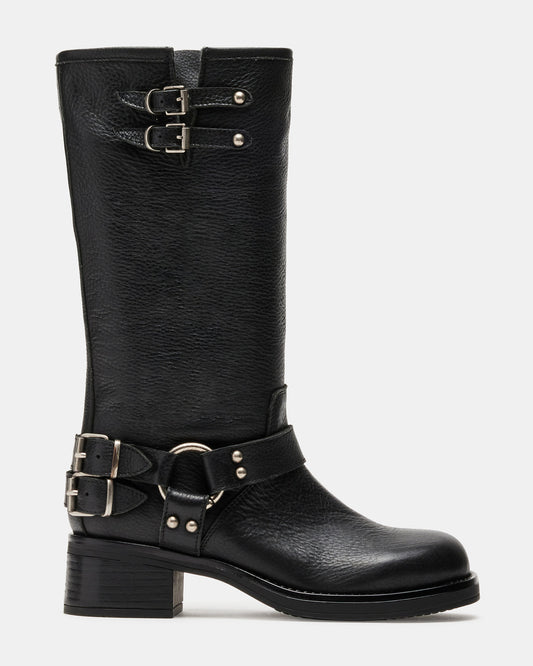ASTOR Black Leather Knee-High Boot | Women's Boots | Steve Madden Smart Buy