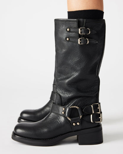 ASTOR Black Leather Knee-High Boot | Women's Boots | Steve Madden Smart Buy