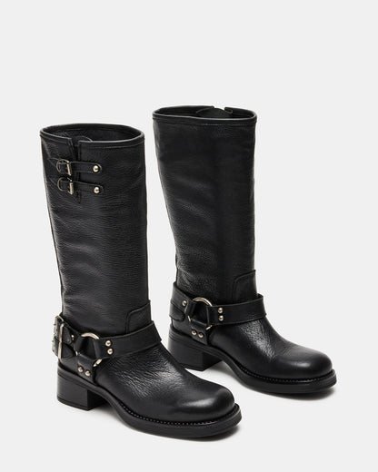 ASTOR Black Leather Knee-High Boot | Women's Boots | Steve Madden Smart Buy