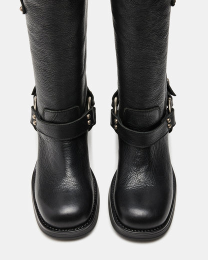 ASTOR Black Leather Knee-High Boot | Women's Boots | Steve Madden Smart Buy