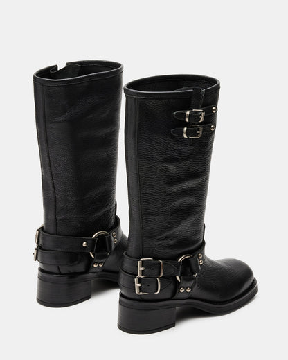 ASTOR Black Leather Knee-High Boot | Women's Boots | Steve Madden Smart Buy