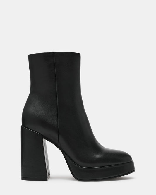 TYRA Black Leather Platform Block Heel Women's Ankle Boot | Steve Madden Top Pick