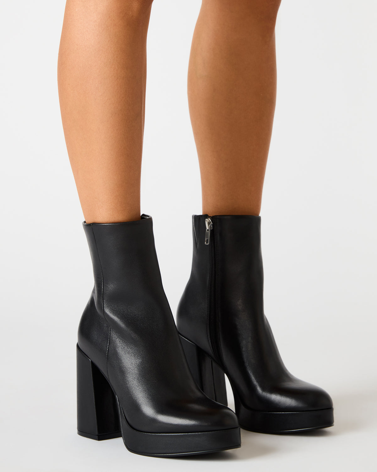 TYRA Black Leather Platform Block Heel Women's Ankle Boot | Steve Madden Top Pick