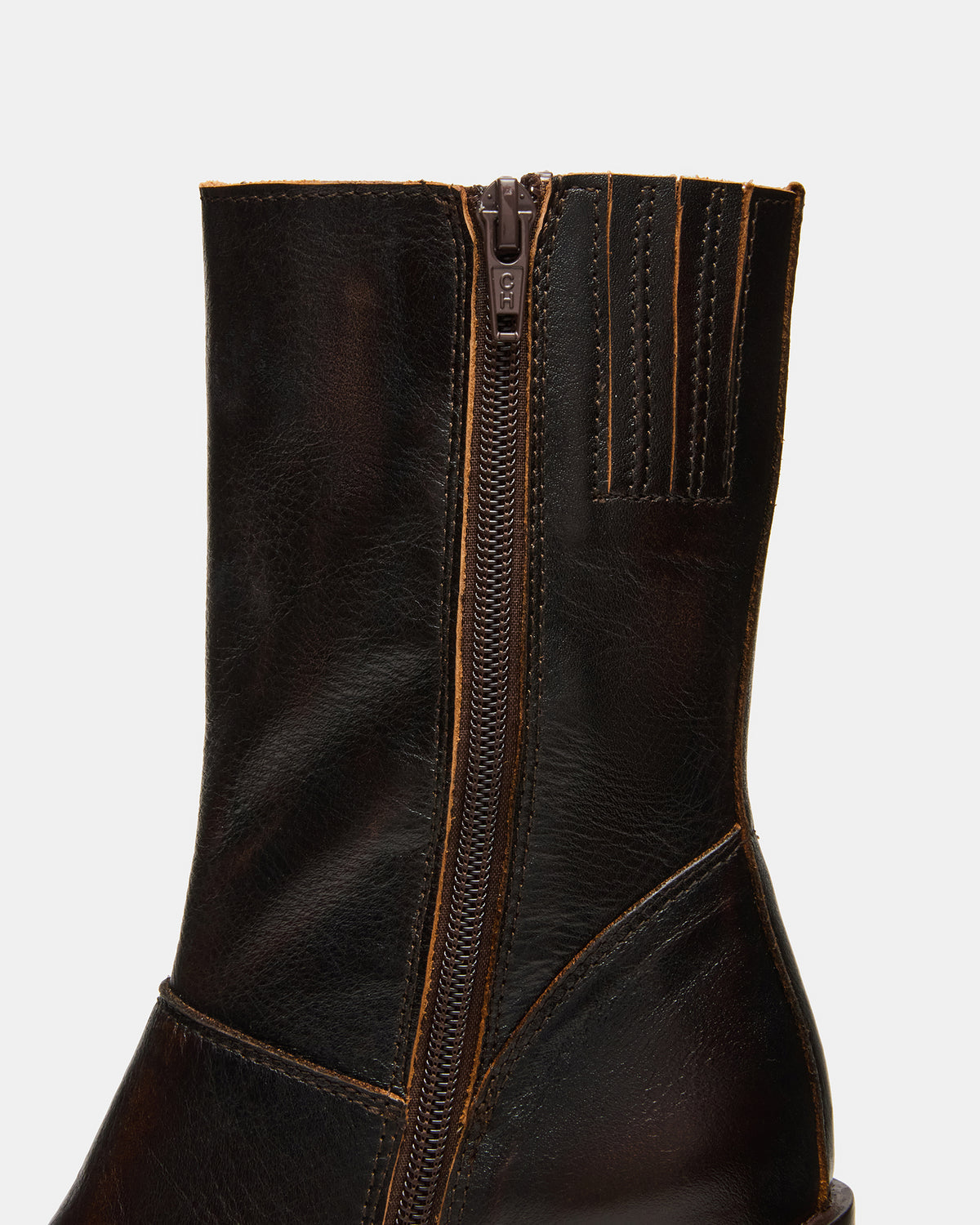 FUSION Brown Distressed Square-Toe Block Heel Women's Ankle Boot | Steve Madden Trending