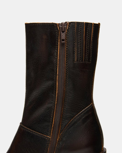 FUSION Brown Distressed Square-Toe Block Heel Women's Ankle Boot | Steve Madden Trending