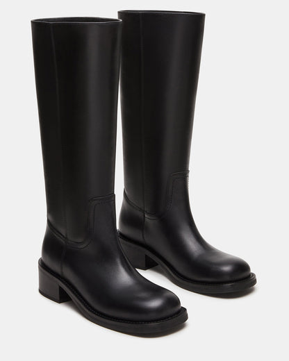 RIGGS Black Leather Square-Toe Women's Boot | Steve Madden Sale