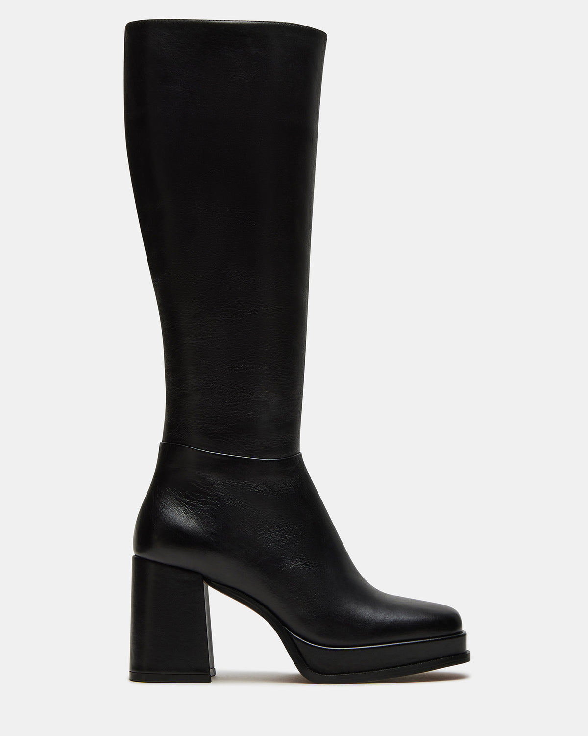 MYSTERY Black Leather Women's Block Heel Platform Boot | Steve Madden Everyday