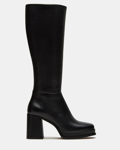 MYSTERY Black Leather Women's Block Heel Platform Boot | Steve Madden Everyday