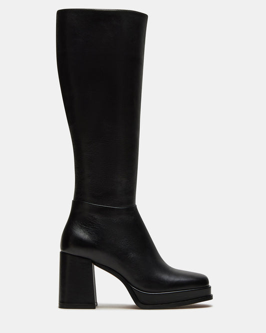 MYSTERY Black Leather Women's Block Heel Platform Boot | Steve Madden Everyday