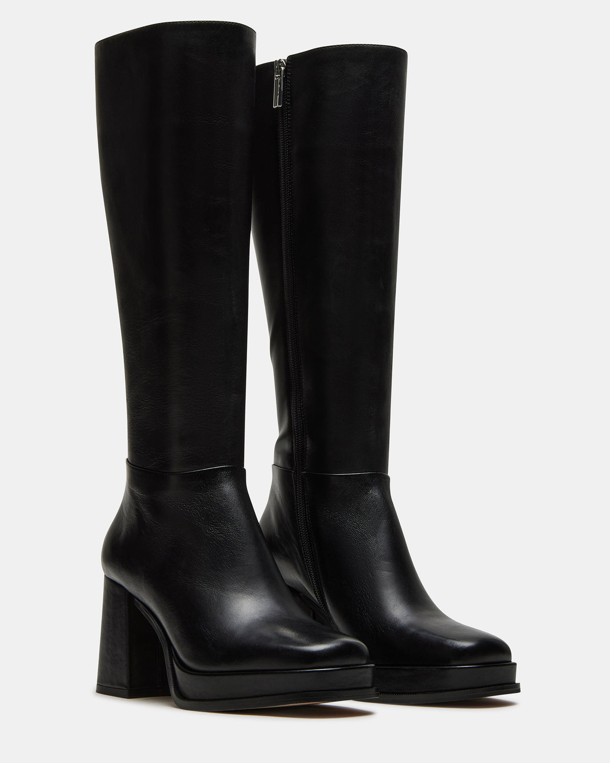 MYSTERY Black Leather Women's Block Heel Platform Boot | Steve Madden Everyday