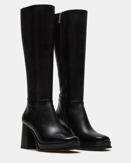 MYSTERY Black Leather Women's Block Heel Platform Boot | Steve Madden Everyday