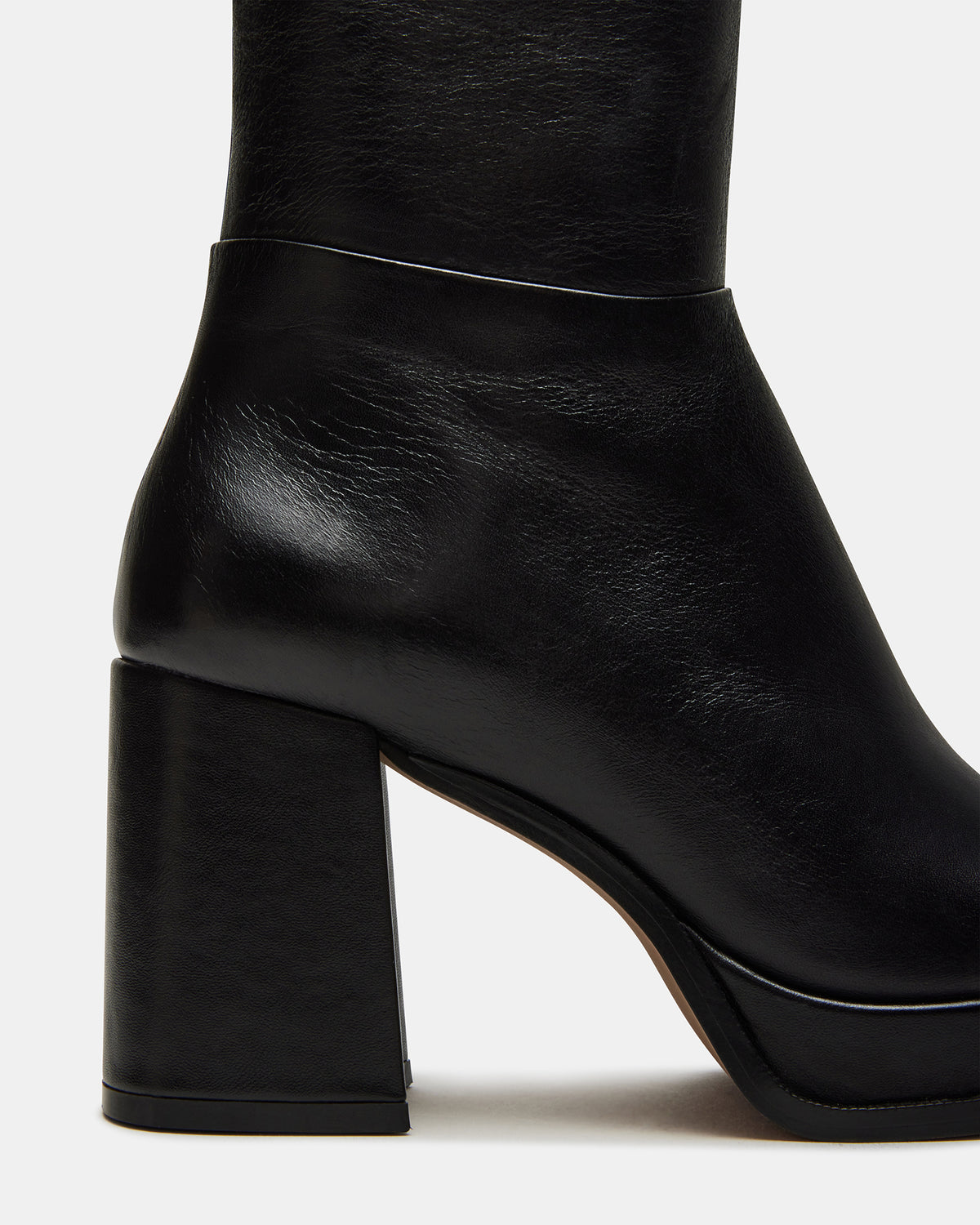 MYSTERY Black Leather Women's Block Heel Platform Boot | Steve Madden Everyday