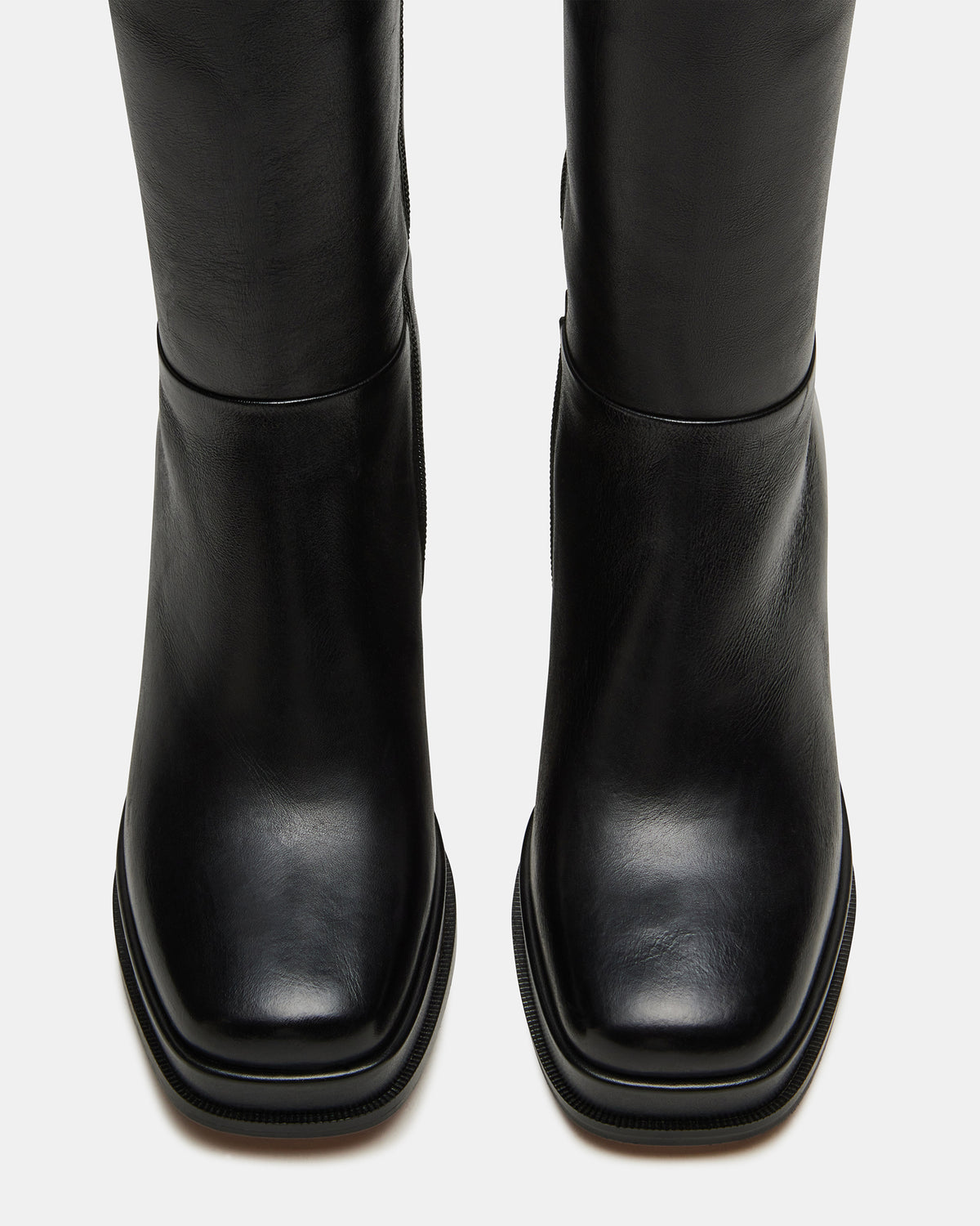 MYSTERY Black Leather Women's Block Heel Platform Boot | Steve Madden Everyday