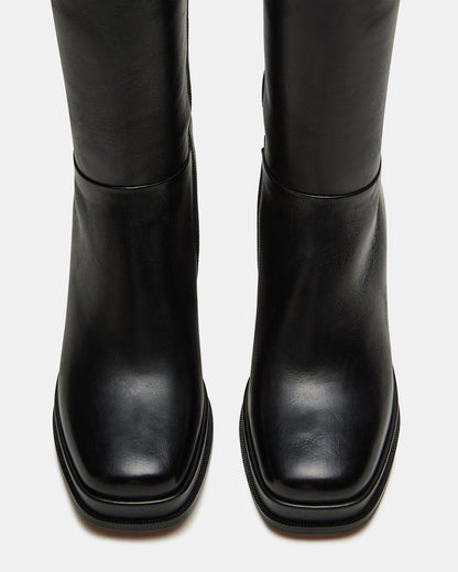 MYSTERY Black Leather Women's Block Heel Platform Boot | Steve Madden Everyday