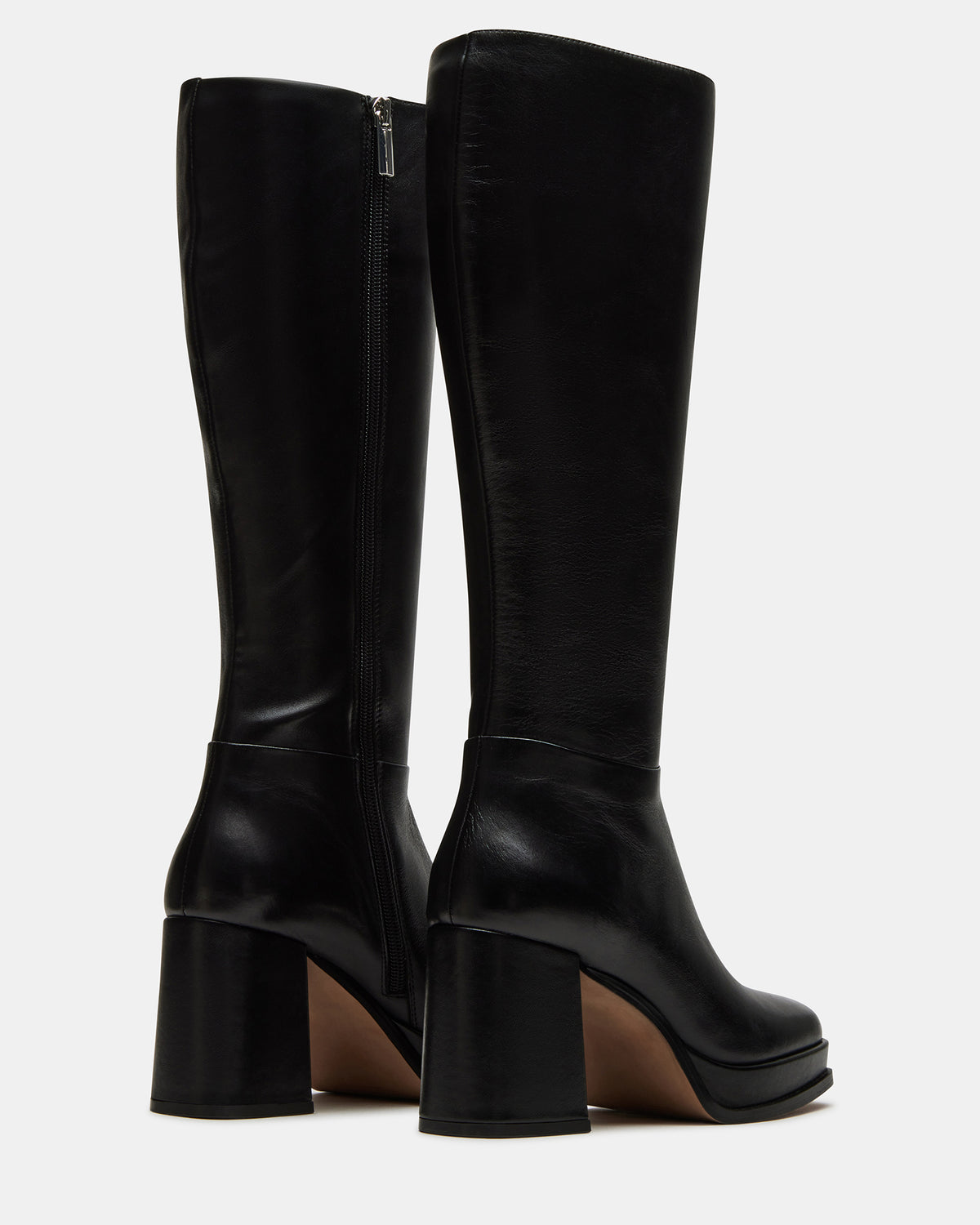 MYSTERY Black Leather Women's Block Heel Platform Boot | Steve Madden Everyday