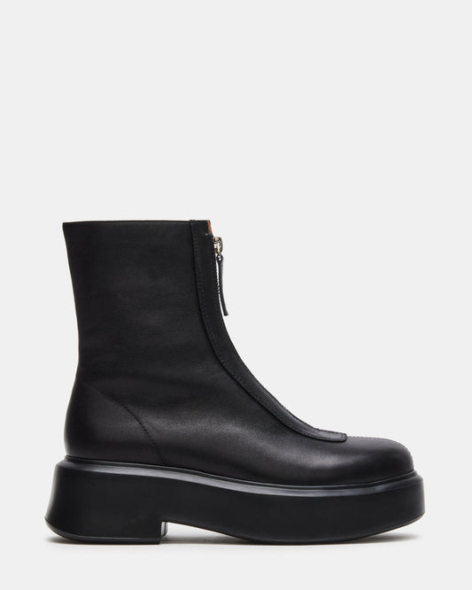 JONES Black Leather Zipper Lug Women's Ankle Boot | Steve Madden Recommended