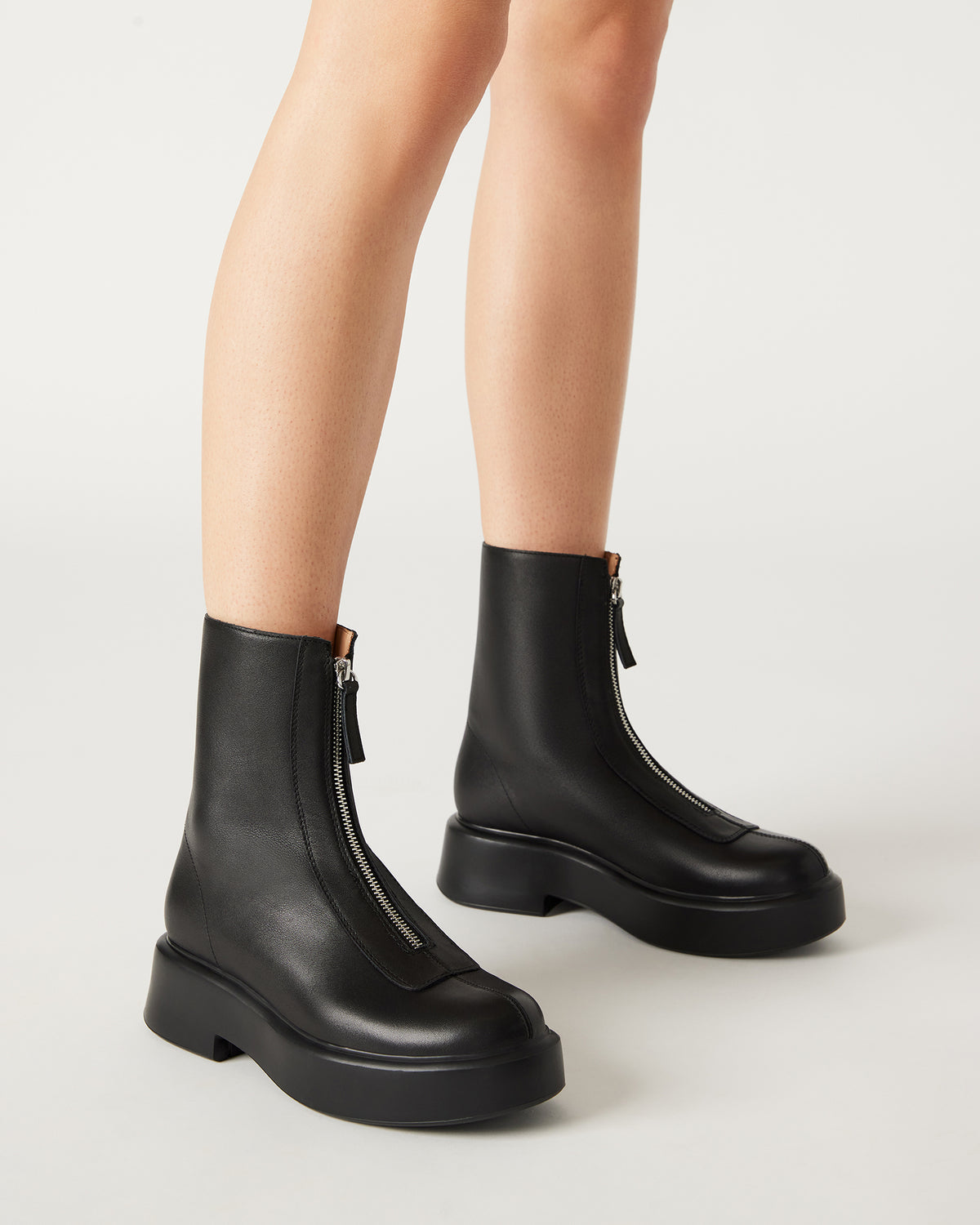 JONES Black Leather Zipper Lug Women's Ankle Boot | Steve Madden Recommended
