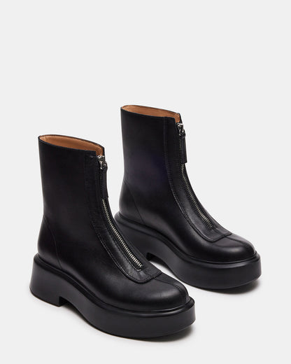 JONES Black Leather Zipper Lug Women's Ankle Boot | Steve Madden Recommended