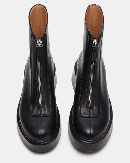 JONES Black Leather Zipper Lug Women's Ankle Boot | Steve Madden Recommended