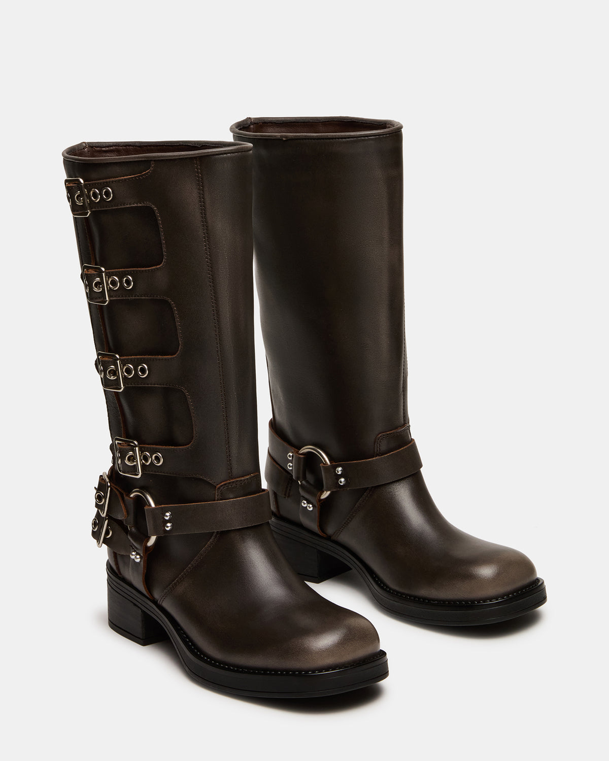 ROCKY Brown Distressed Wide Calf Knee-High Moto Women's Boot | Steve Madden Trending