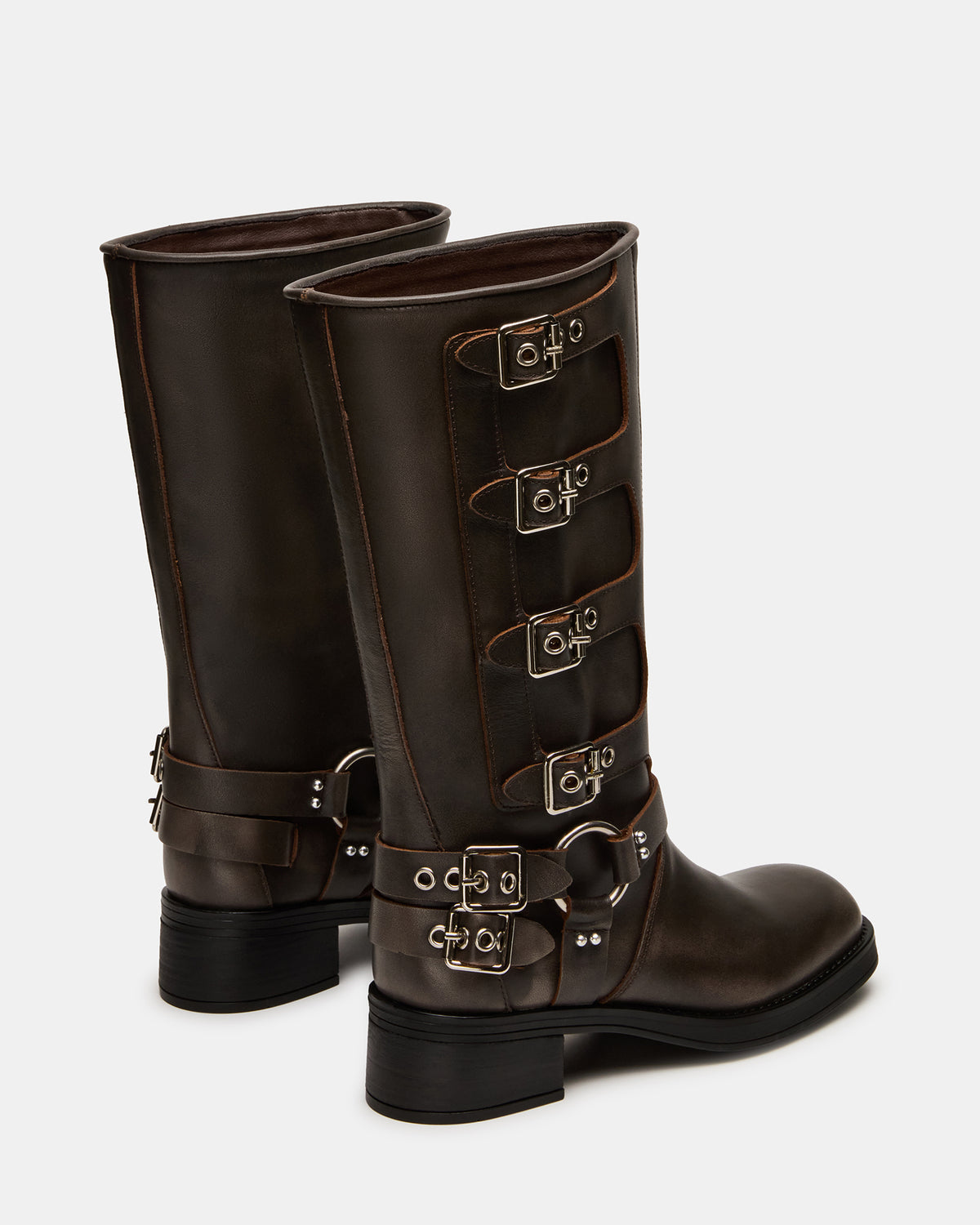 ROCKY Brown Distressed Wide Calf Knee-High Moto Women's Boot | Steve Madden Trending