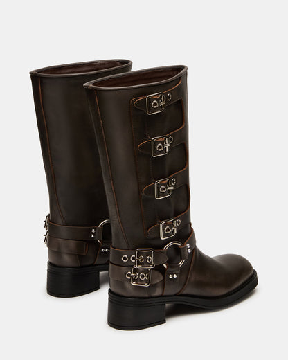ROCKY Brown Distressed Wide Calf Knee-High Moto Women's Boot | Steve Madden Trending