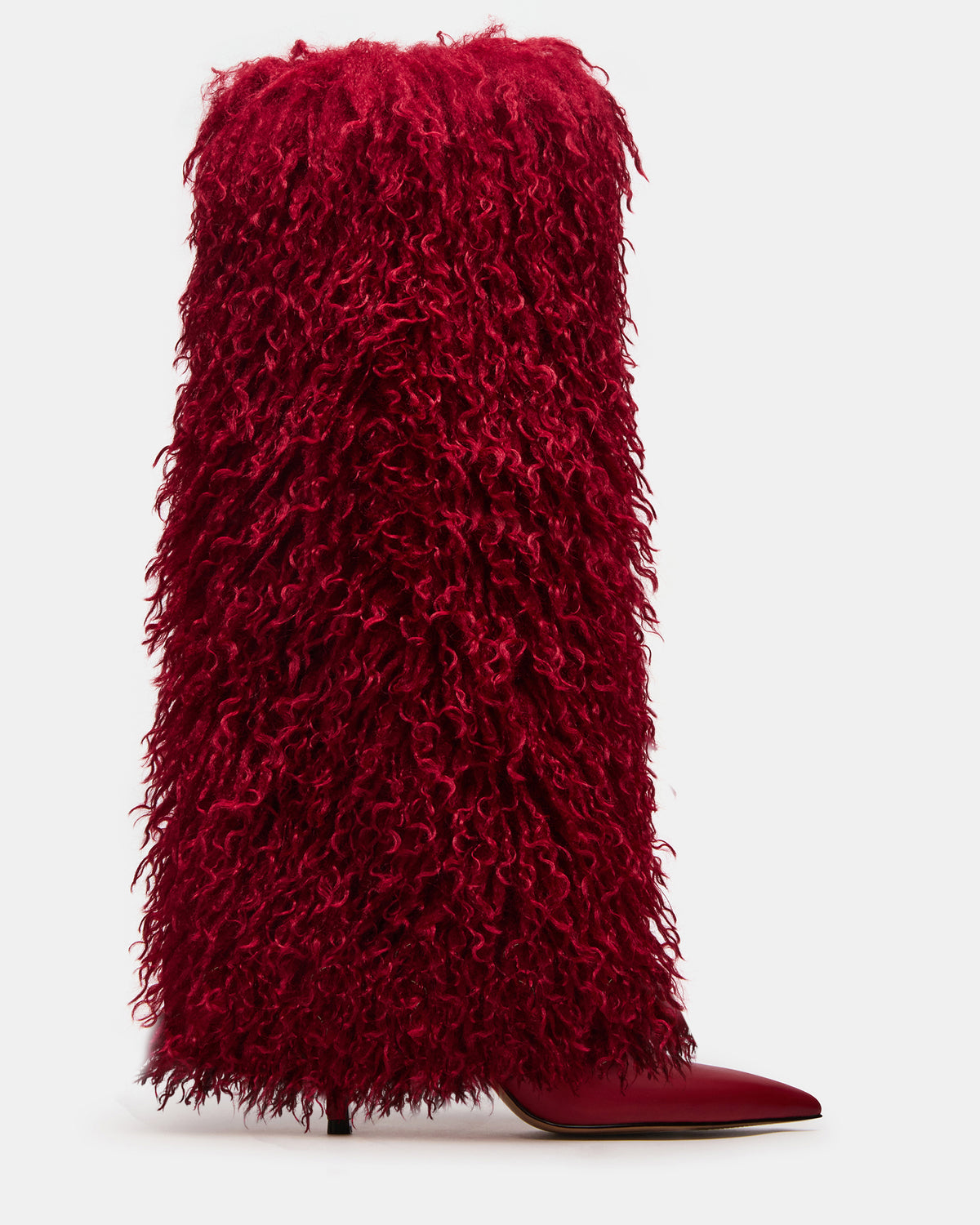 ICON Red Pointed-Toe Faux Fur Knee-High Stiletto Heel Women's Boot | Steve Madden New