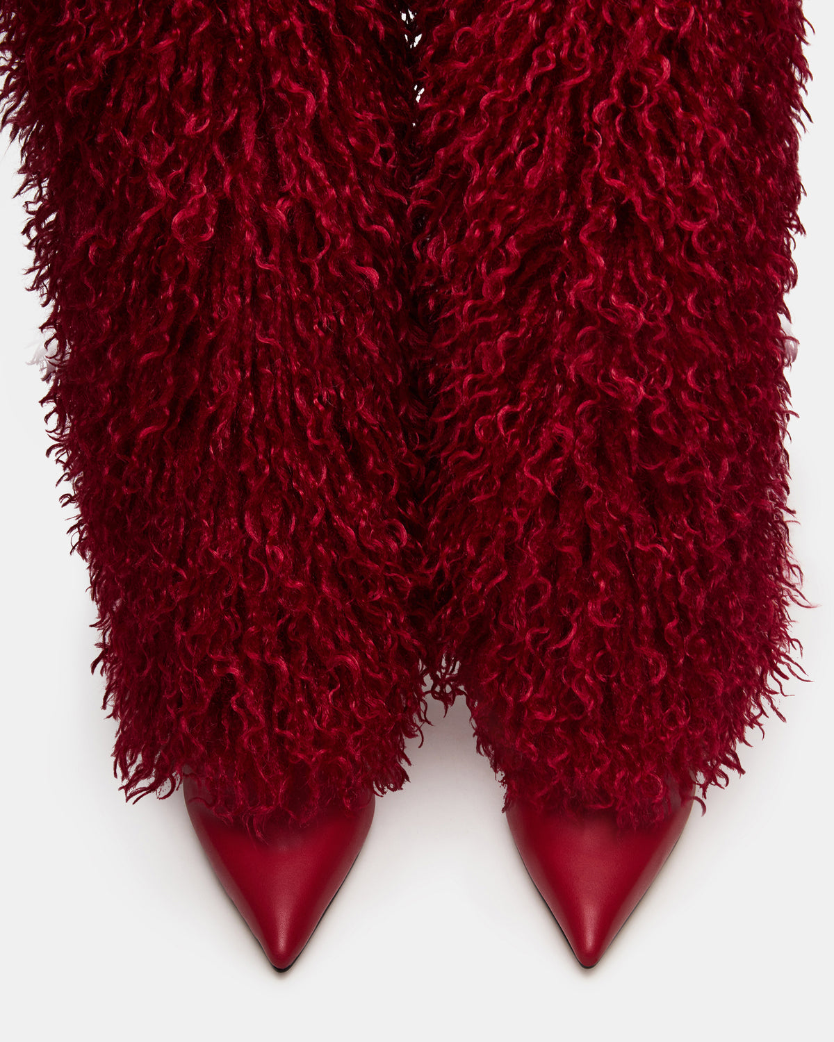 ICON Red Pointed-Toe Faux Fur Knee-High Stiletto Heel Women's Boot | Steve Madden New