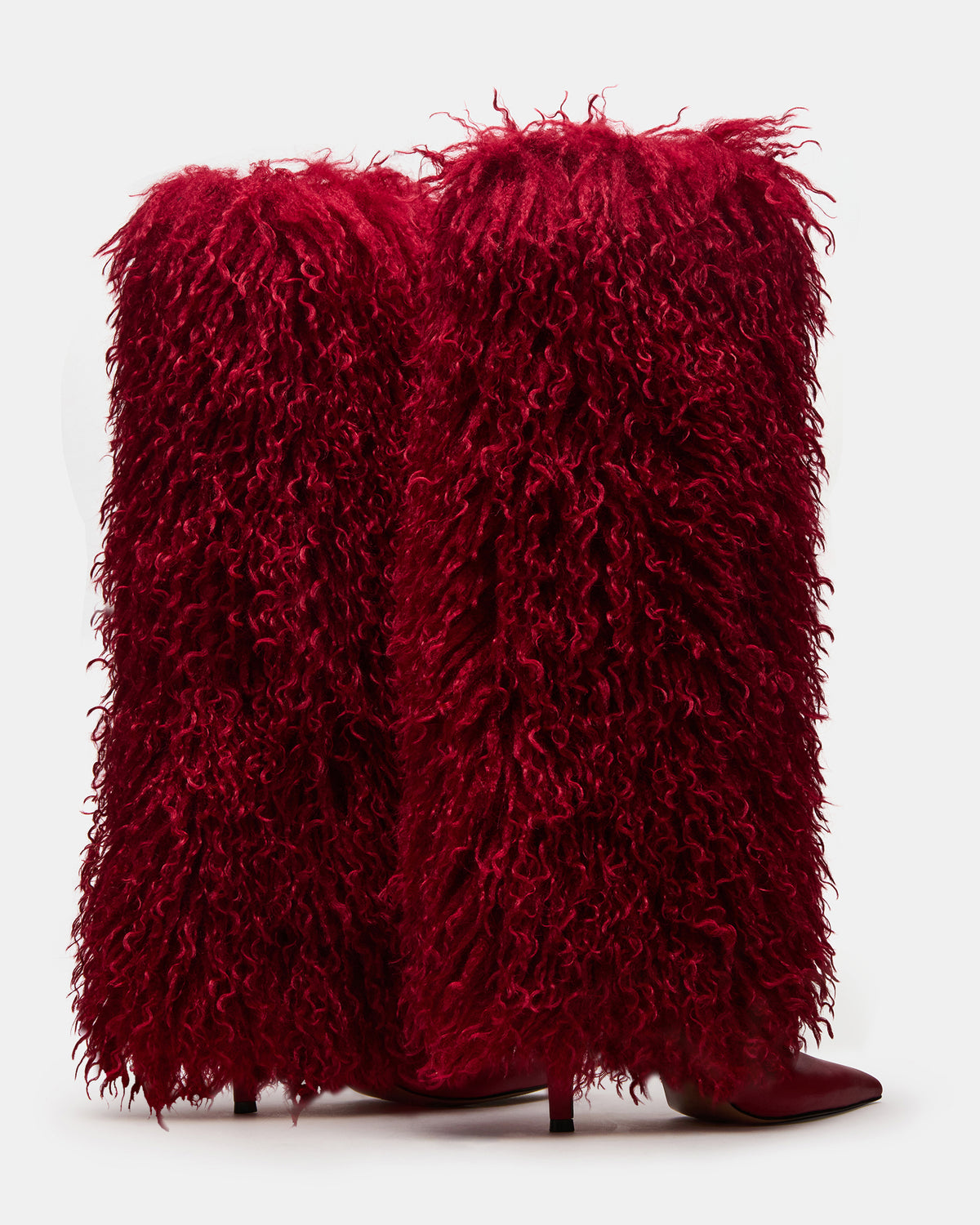 ICON Red Pointed-Toe Faux Fur Knee-High Stiletto Heel Women's Boot | Steve Madden New