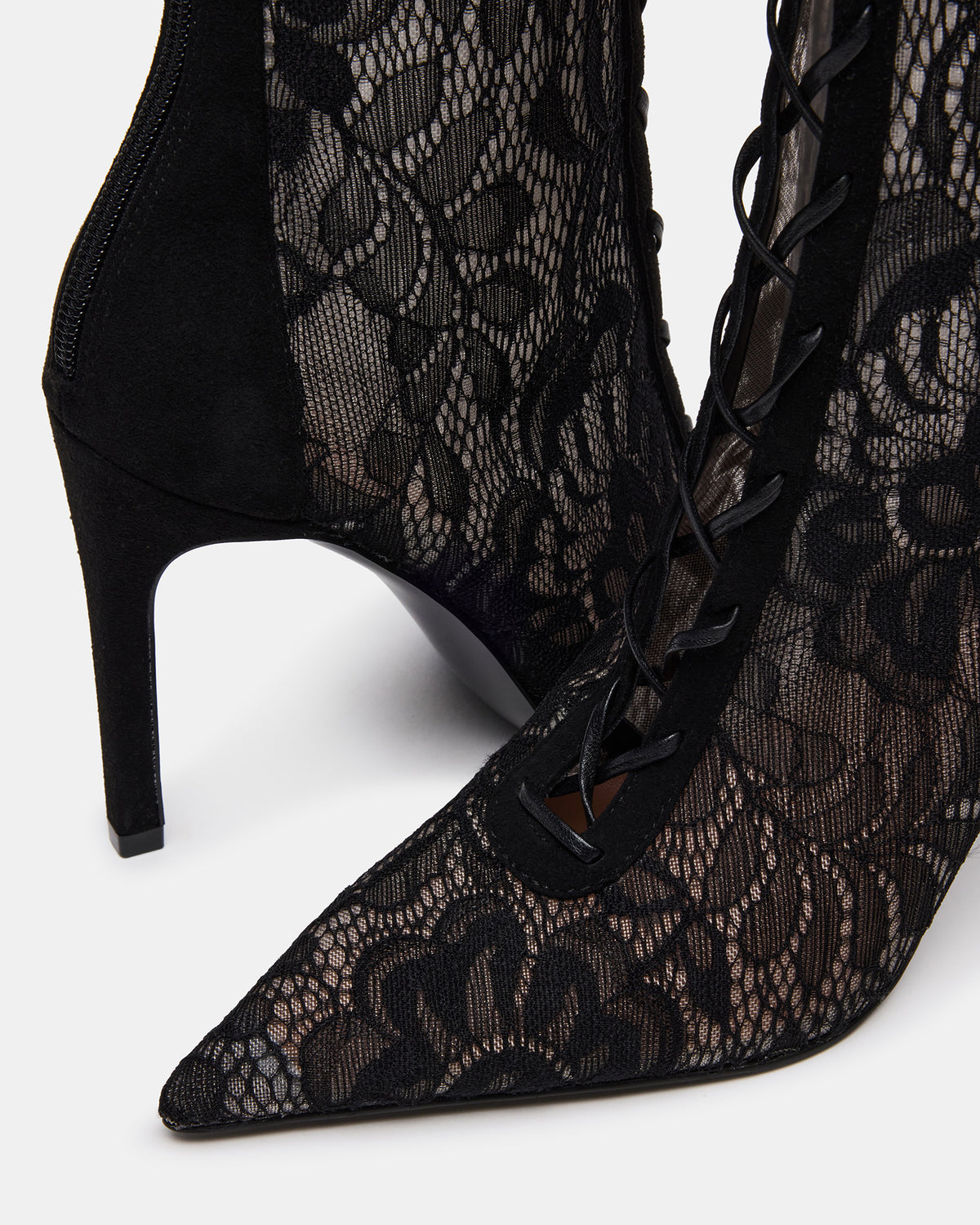 MAXINE Black Lace Pointed-Toe Knee-High Lace-Up Stiletto Women's Boot | Steve Madden Best Price