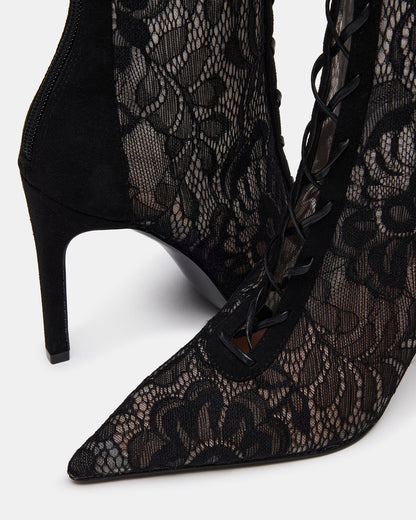 MAXINE Black Lace Pointed-Toe Knee-High Lace-Up Stiletto Women's Boot | Steve Madden Best Price
