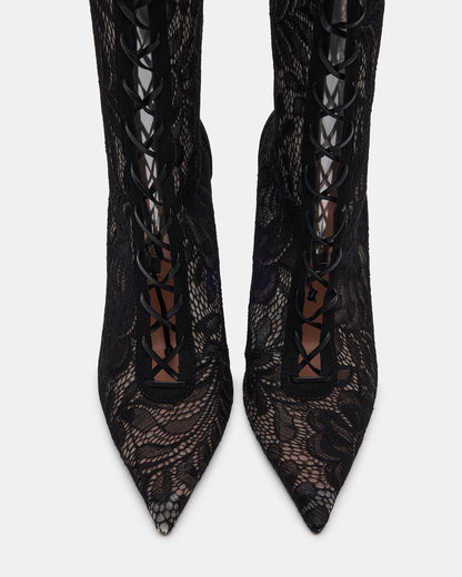 MAXINE Black Lace Pointed-Toe Knee-High Lace-Up Stiletto Women's Boot | Steve Madden Best Price