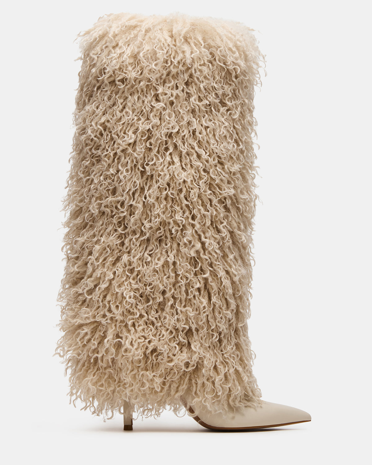 ICON Off-White Pointed-Toe Faux Fur Knee-High Stiletto Heel Women's Boot | Steve Madden Best Price