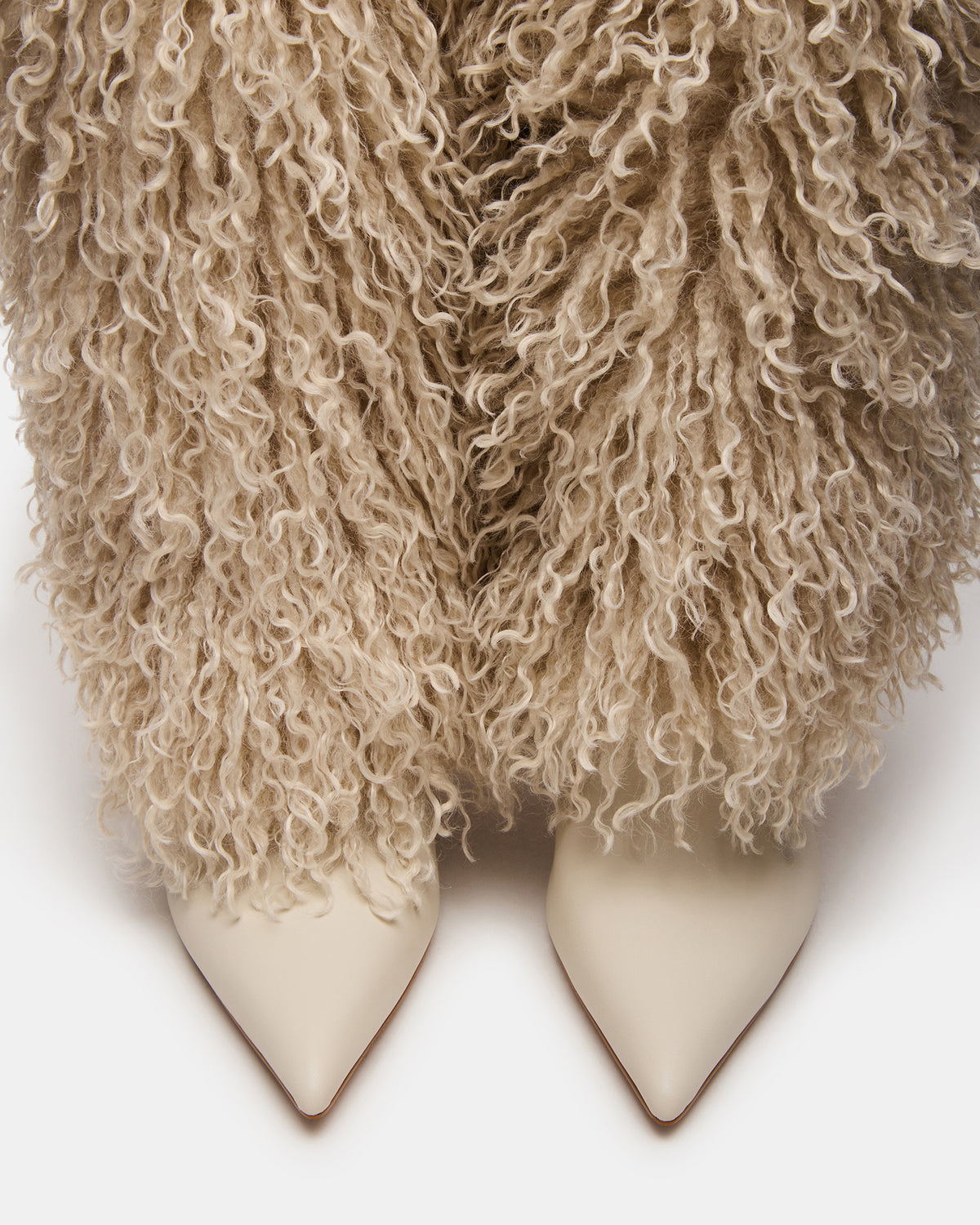 ICON Off-White Pointed-Toe Faux Fur Knee-High Stiletto Heel Women's Boot | Steve Madden Best Price