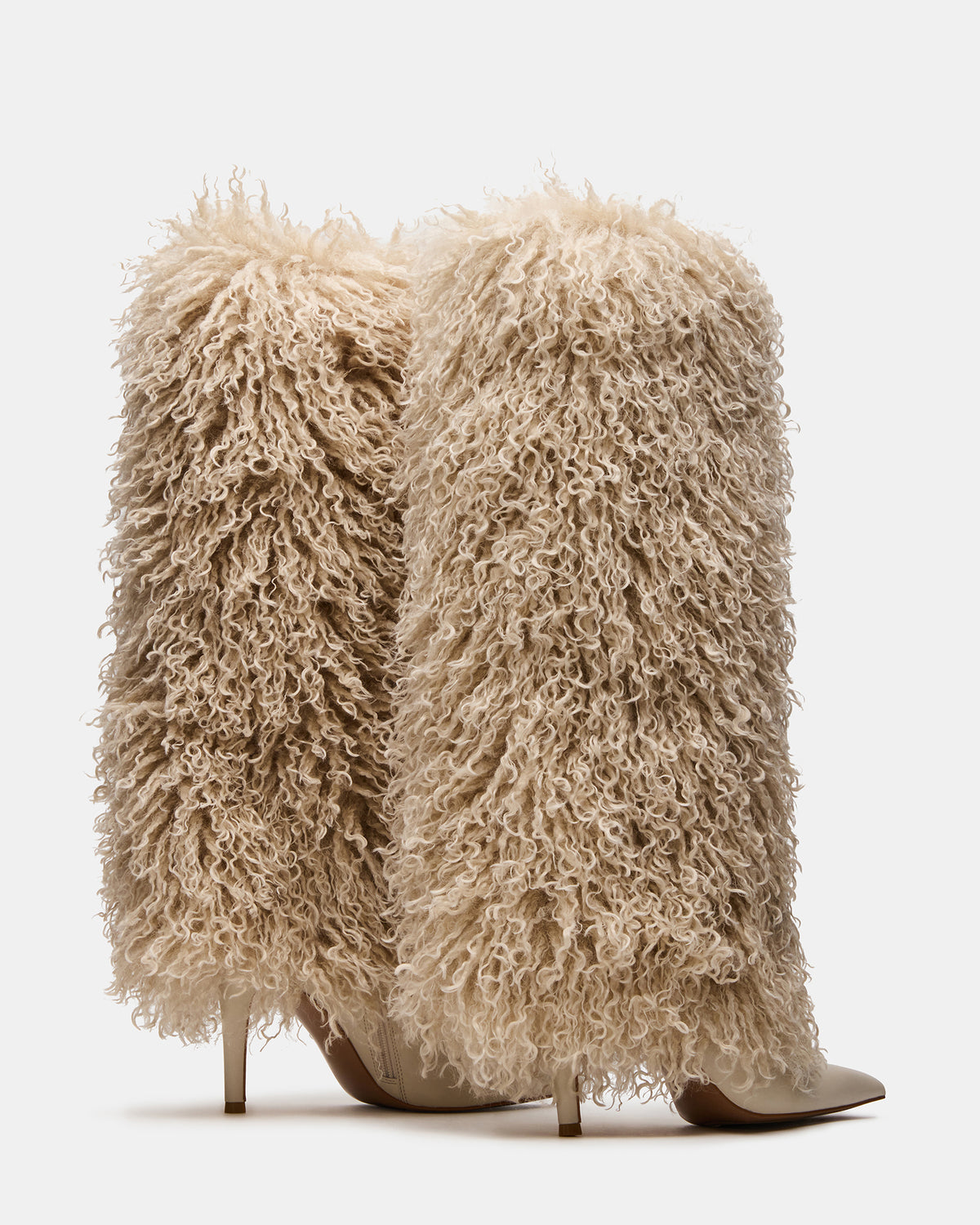 ICON Off-White Pointed-Toe Faux Fur Knee-High Stiletto Heel Women's Boot | Steve Madden Best Price