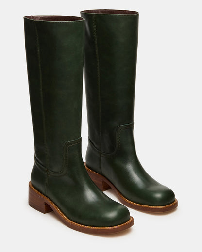 RIGGS Dark Green Leather Square-Toe Women's Boot | Steve Madden Customer Favorite