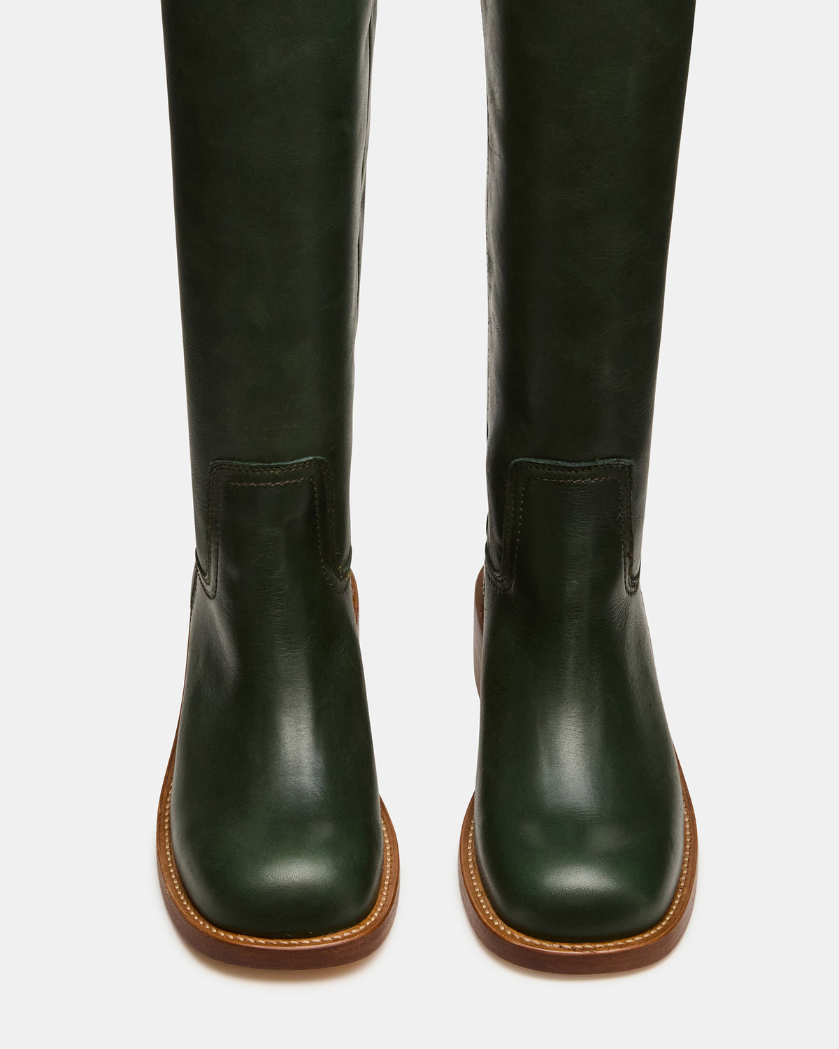 RIGGS Dark Green Leather Square-Toe Women's Boot | Steve Madden Customer Favorite