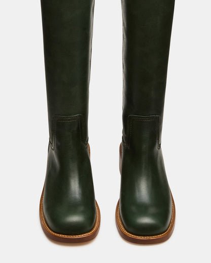 RIGGS Dark Green Leather Square-Toe Women's Boot | Steve Madden Customer Favorite
