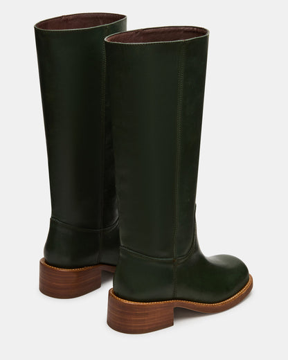 RIGGS Dark Green Leather Square-Toe Women's Boot | Steve Madden Customer Favorite