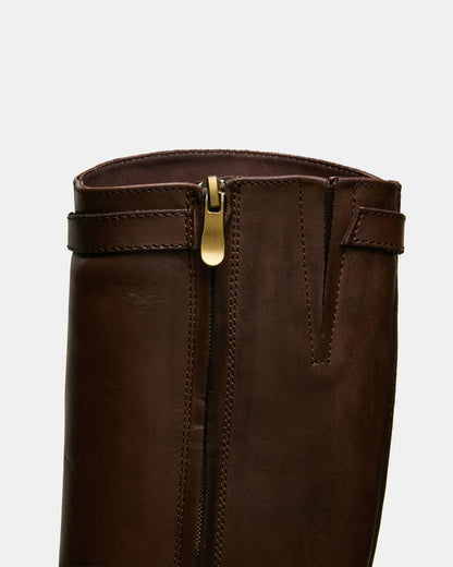 BEXLEY Brown Leather Knee-High Round-Toe Buckle Women's Boot | Steve Madden Deals