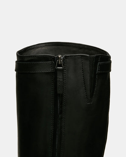 BEXLEY Black Leather Knee-High Round-Toe Buckle Women's Boot | Steve Madden Everyday