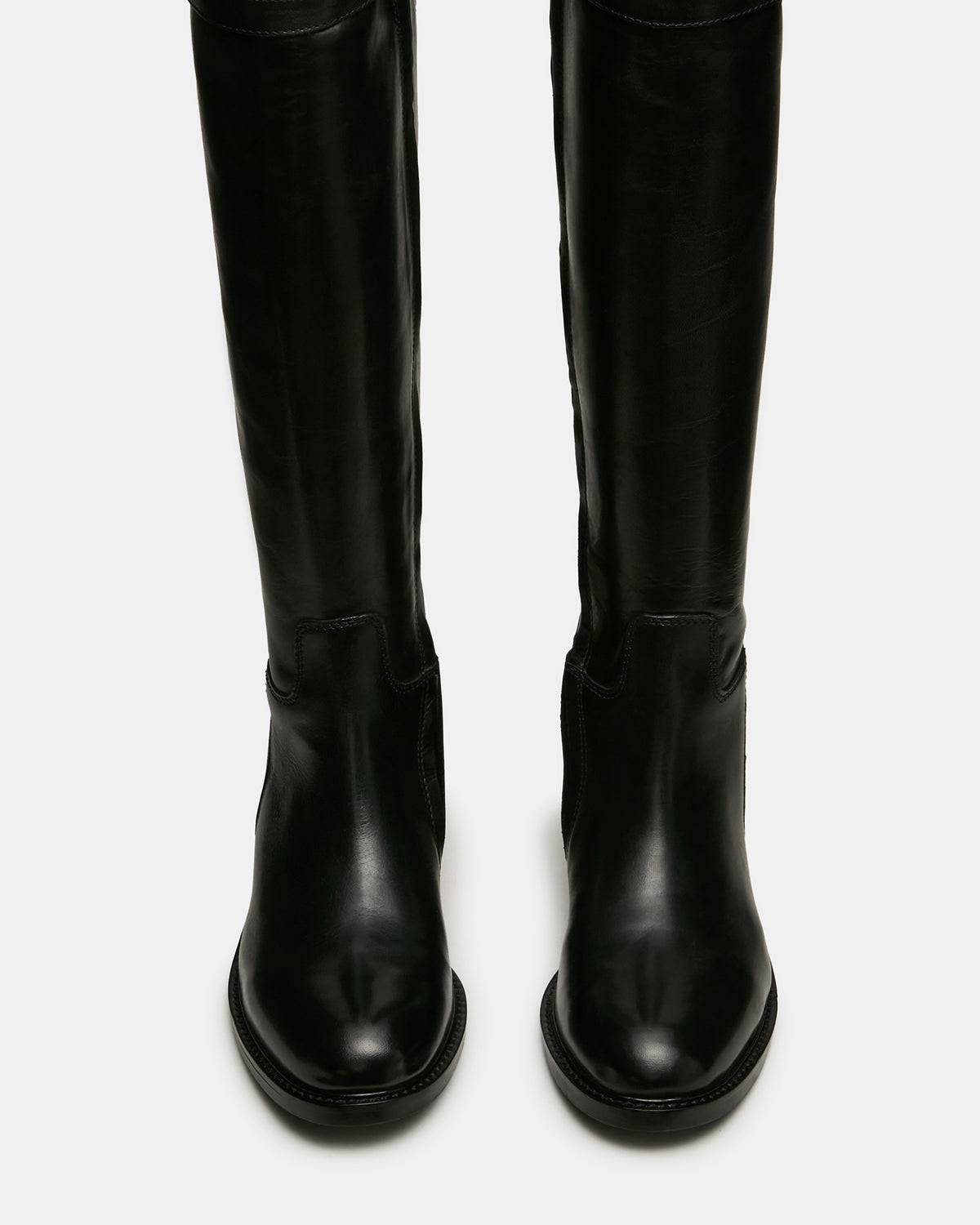 BEXLEY Black Leather Knee-High Round-Toe Buckle Women's Boot | Steve Madden Everyday