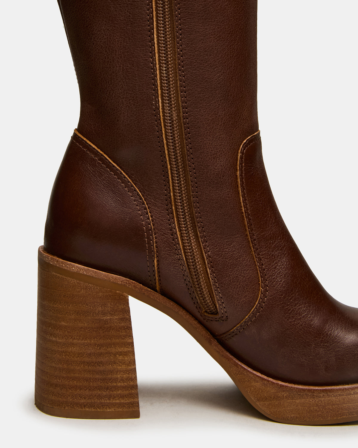 FOLIE Rust Leather Square-Toe Block Heel Knee-High Women's Boot | Steve Madden Great Value